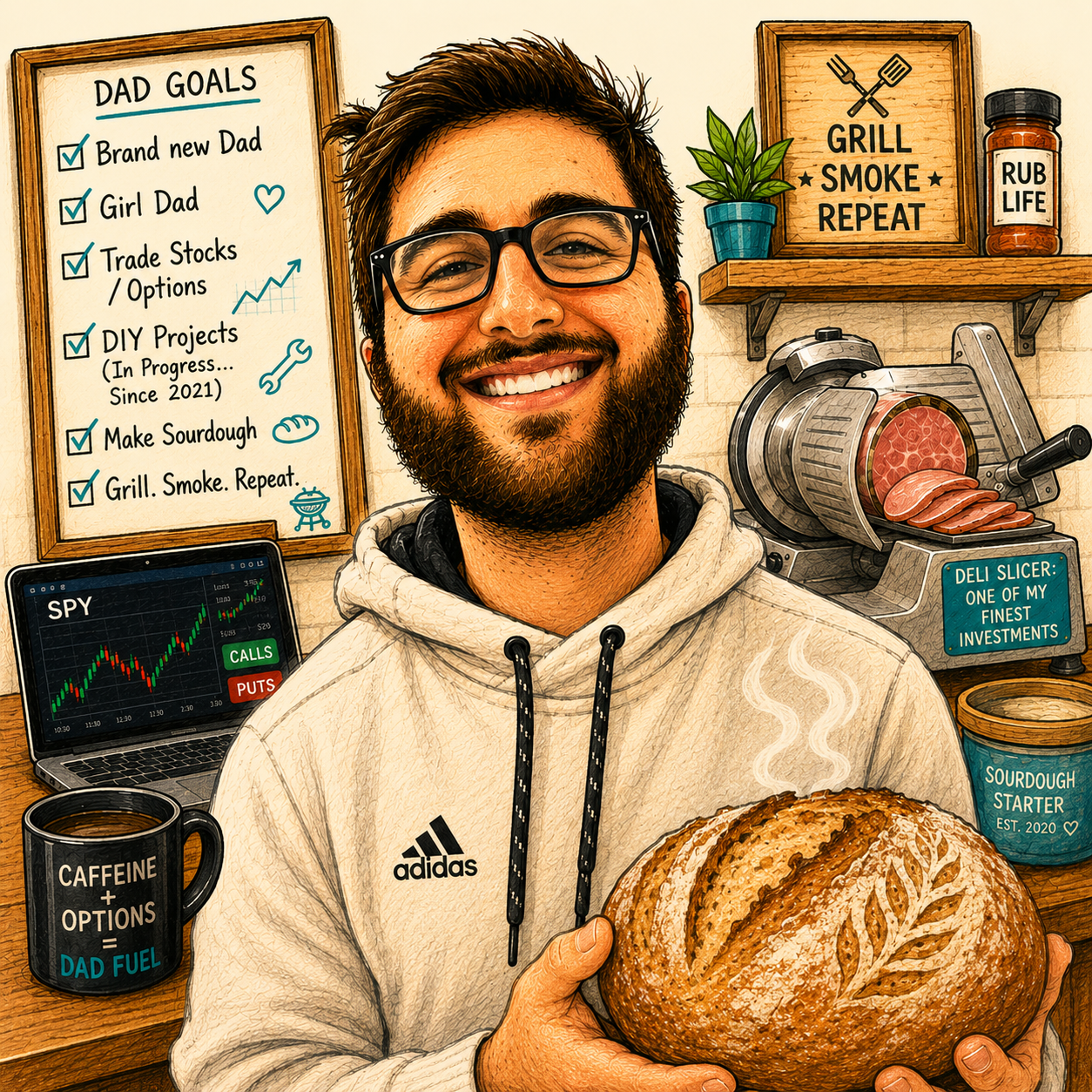 Cartoon portrait of Chris Movsesian, Project Executive at Athena Engineering.
