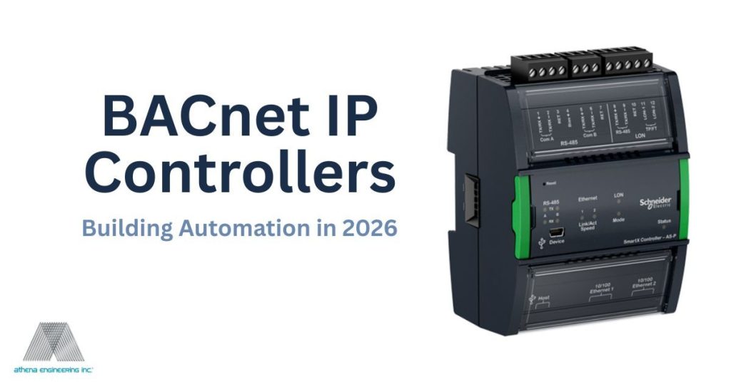 If Schneider SmartX controller: Schneider Electric SmartX IP building automation controller installed in a commercial mechanical room panel