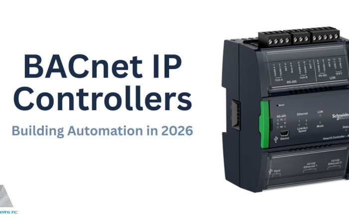 If Schneider SmartX controller: Schneider Electric SmartX IP building automation controller installed in a commercial mechanical room panel